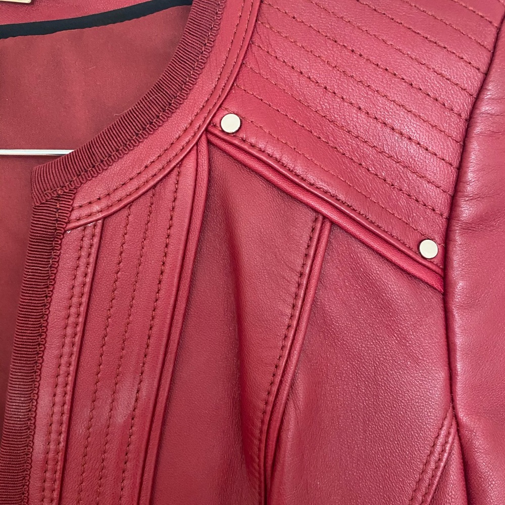 NWOT RARE Red REAL Cropped Leather Jacket - Picture 7 of 8